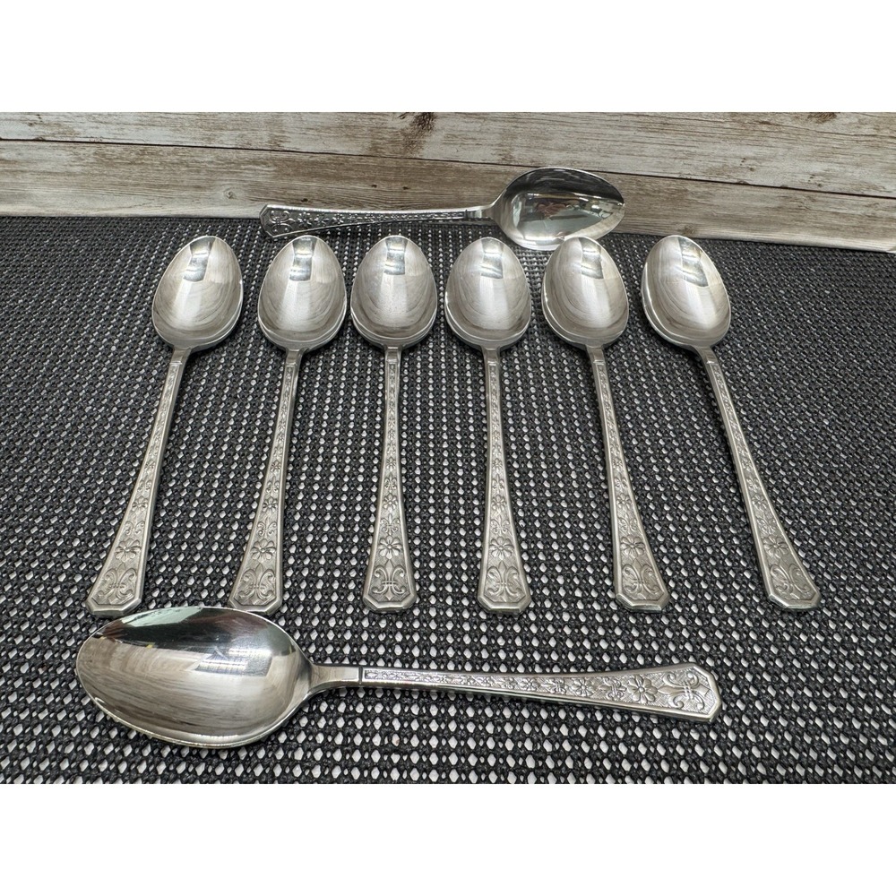 Interpur Florenz‎ Stainless Flatware  Lot of 8 Soup Spoons Japan Vintage NICE!!